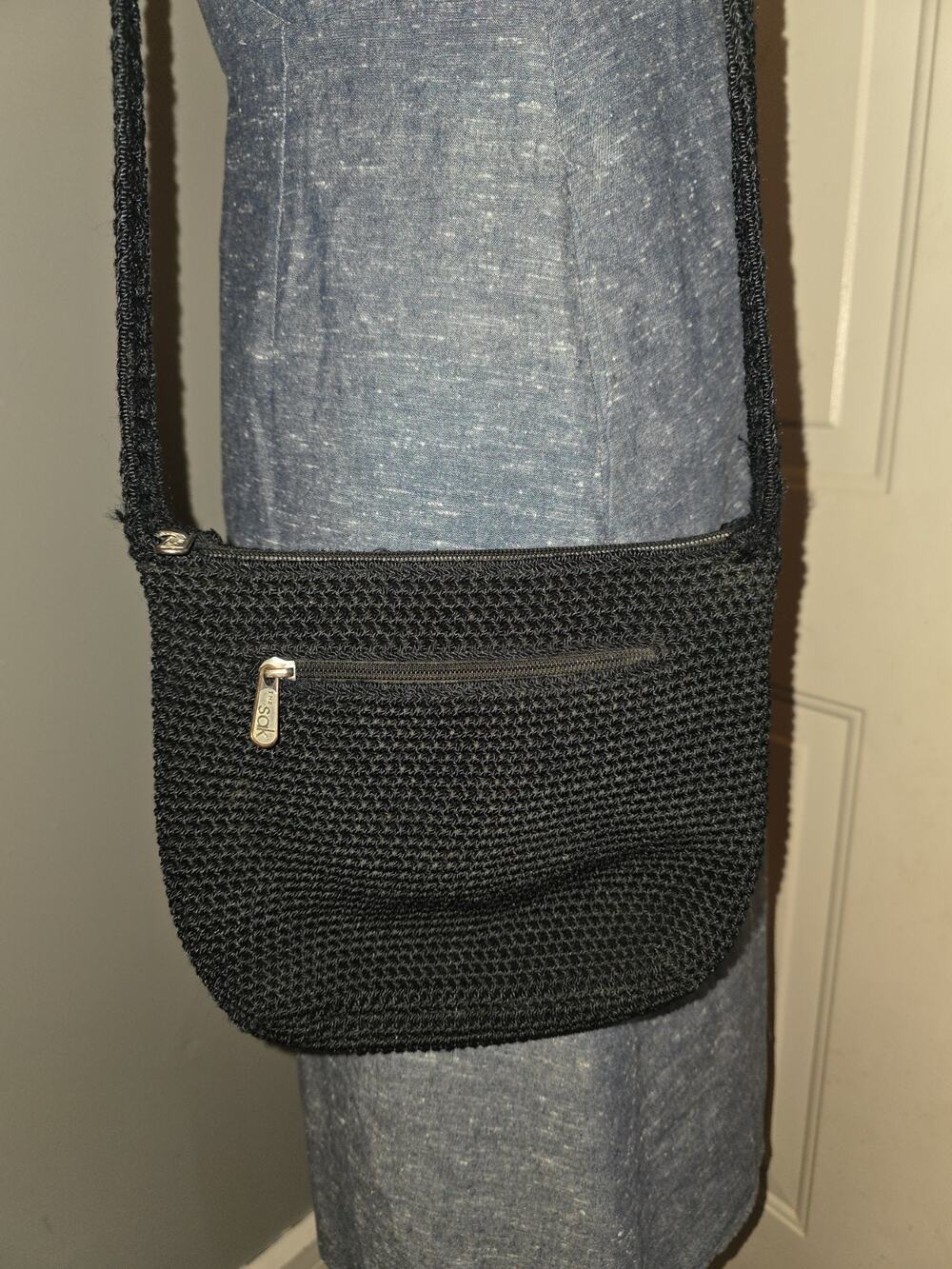 The Sak All That Crossbody Black Crochet Handbag Purse Beachy Boho 9x7